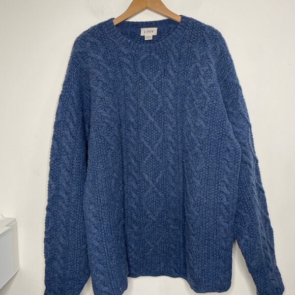 J. Crew Other - J Crew Men's Sweater Large Tall Blue Wool Hand Knit Fisherman Sweater Mens LT